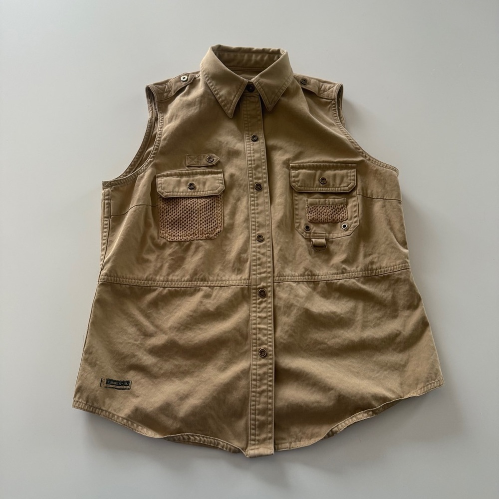 Ralph Lauren-Fishing-Cargo-Safari-Vest-Vintage-Tan-Fisherman Core- Petite Small